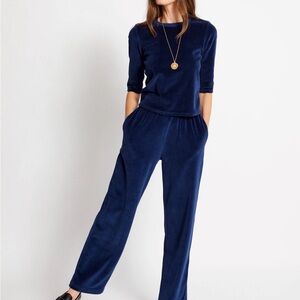 Suzie Kondi Velour Navy Blue Wide-Leg Track Pants M